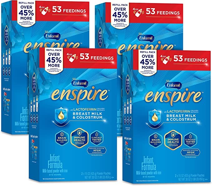 Enfamil Enspire Mead Johnson Lan Zhen Stage 1 (0-12 months) Infant Milk Powder Refill 850g/box*4 Boxes (Contains Lactoferrin, MFGM Milk Fat Membrane Sphere+DHA, Double Prebiotics)