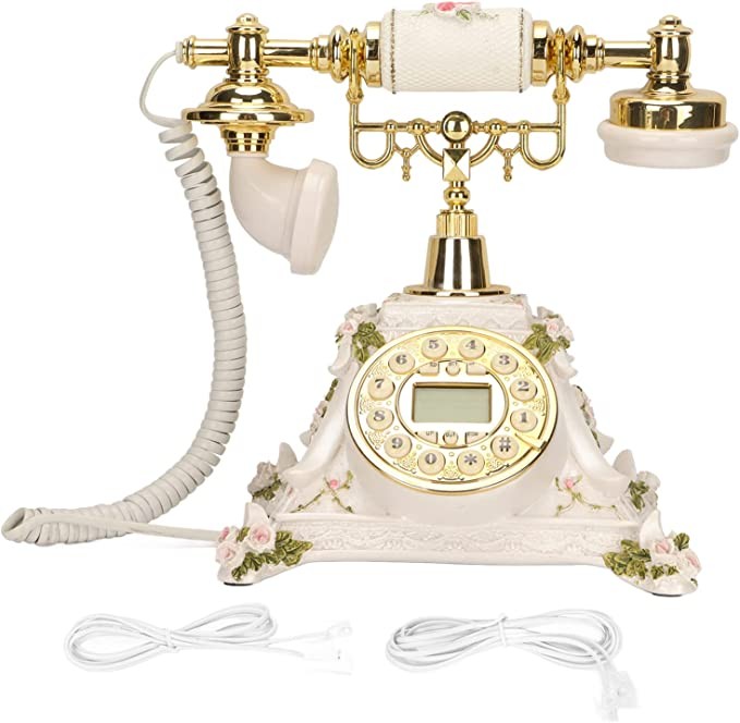 Retro Telephone, Vintage Landline, Fixed Digital Retro Desk Phone, FSK/DTMF Corded Phone with Preset Dial and Auto IP, Year/Month/Day Clock Display, Suitable for Home Cafe Office Hotel