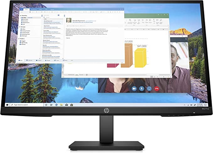 HP M27ha FHD Monitor - Full HD Monitor (1920 x 1080p) - IPS panel and built-in audio - VESA compatible 27-inch display design for comfortable viewing Height and pivot adjustable - (22H94AA#ABA)
